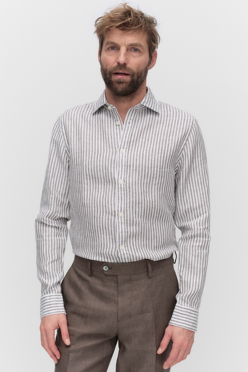Dante linen shirt DK OLIVE STRIPE